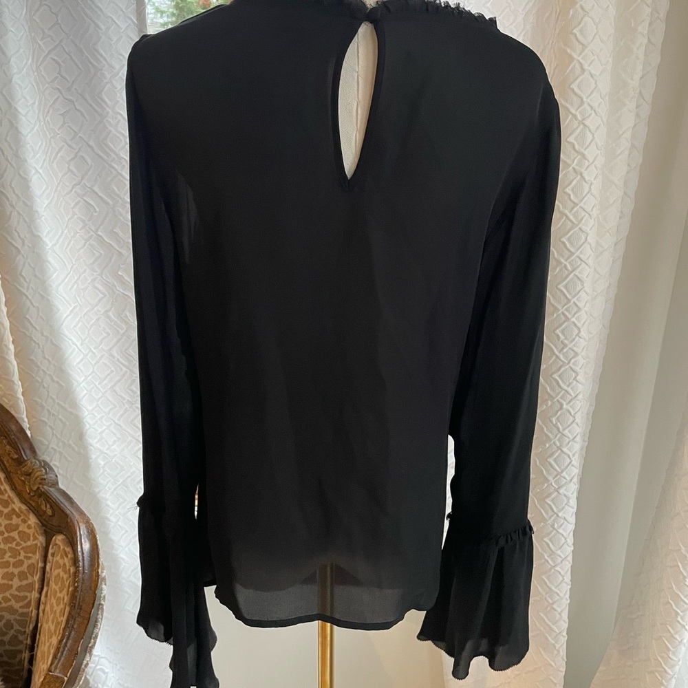 L’Agence Gilda Raw Edge Black Ruffle Blouse Medium - Picture 11 of 11